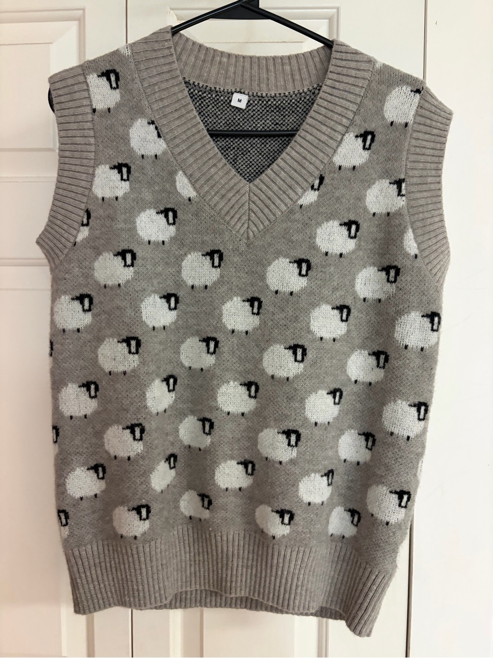 Grey Sheep-Pattern Knit Sweater Vest